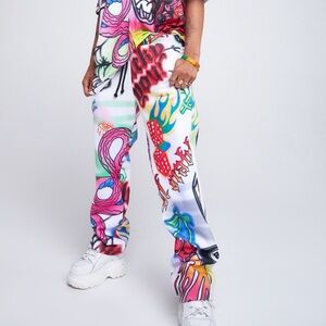 Rare Punk White Graffiti Spray Paint Sweatpants XXL Streetwear Jaded London Y2K